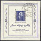 Briefmarken
Deutschland
Alliierte Besetzung (Sowjetische Zone)
Goethe-Block 1949, sauber gestempelt, bestens geprüft Weigelt BPP.
gestempelt. Mich...