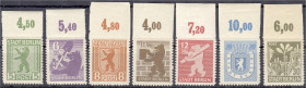 Briefmarken
Deutschland
Alliierte Besetzung (Sowjetische Zone)
5 Pfg.-30 Pfg. Berliner Bär 1945, kompletter Oberrandsatz in postfrischer Erhaltung,...