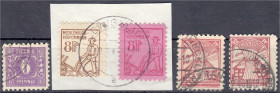 Briefmarken
Deutschland
Alliierte Besetzung (Sowjetische Zone)
6 Pf. Wertziffer, 8 Pf. Bauer, 12 Pf. Bauernhaus 1945, fünf verschiedene Ausgaben mi...