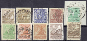 Briefmarken
Deutschland
Alliierte Besetzung (Sowjetische Zone)
Abschiedsserie 1946, schöne Zusammenstellung der geschnittenen Ausgaben, Papier x+y,...