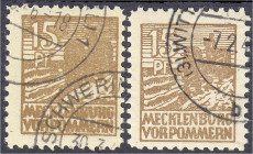 Briefmarken
Deutschland
Alliierte Besetzung (Sowjetische Zone)
15 Pf. Abschiedsserie 1946, gestempelt, Farbe ,,c und e", tiefst geprüft Kramp BPP. ...