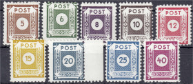 Briefmarken
Deutschland
Alliierte Besetzung (Sowjetische Zone)
Ziffernserie (Coswig) 1945, kompletter Satz in postfrischer Erhaltung, gez. L 10, je...