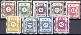 Briefmarken
Deutschland
Alliierte Besetzung (Sowjetische Zone)
Ziffernserie (Coswig) 1945, kompletter Satz in postfrischer Erhaltung, gez. L 11 1/2...