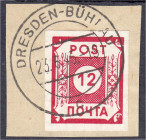 Briefmarken
Deutschland
Alliierte Besetzung (Sowjetische Zone)
POTSCHTA 1945, sauber gestempelt auf Briefstück. Mi. 800,-€.
gestempelt. Michel B I...