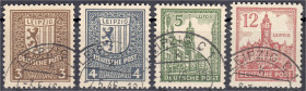 Briefmarken
Deutschland
Alliierte Besetzung (Sowjetische Zone)
Freimarken 1946, vier gestempelte Werte, dickeres/gelbliches Papier, ohne Wasserzeic...