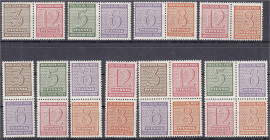Briefmarken
Deutschland
Alliierte Besetzung (Sowjetische Zone)
Ziffern 1945, komplette Serie Zusammendrucke inkl. Hz 10 und 11 in postfrischer Erha...