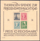 Briefmarken
Deutschland
Alliierte Besetzung (Sowjetische Zone)
Weihnachtsblock 1945, postfrische Erhaltung, ,,t" gelbgraues Papier mit feiner Netzs...