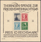Briefmarken
Deutschland
Alliierte Besetzung (Sowjetische Zone)
Weihnachtsblock 1945, ungebraucht mit Falz, ,,v" graugefasertes Papier. Fotoattest S...
