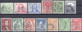 Briefmarken
Deutschland
Berlin
Goethe, ERP, Philharmonie, Lortzing, Tag d. Briefm., Beethoven und Vorolympiade 1949/1952, alle sauber gestempelt. M...