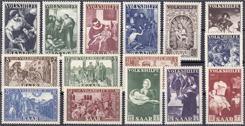 Briefmarken
Deutschland
Saarland
Volkshilfe 1949, 1950 und 1951, drei komplet...