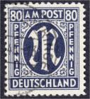 Briefmarken
Deutschland
Alliierte Besetzung (Amerikanische u. Brit. Zone)
80 Pf. AM-Post 1945, sauber gestempelt, bestens geprüft Schlegel BPP. Mi....