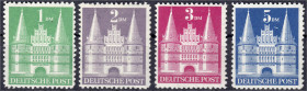 Briefmarken
Deutschland
Alliierte Besetzung (Amerikanische u. Brit. Zone)
1 DM - 5 DM Bautenserie 1948, postfrische Satz der Type II, signiert Witt...