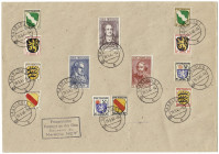 Briefmarken
Deutschland
Alliierte Besetzung (Französische Zone)
Wappen und deutsche Dichter 1945, schöner Blankobriefumschlag, abgestempelt ,,SAARL...