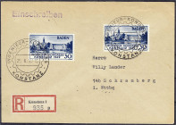 Briefmarken
Deutschland
Alliierte Besetzung (Französische Zone)
Ingenieur-Kongress in Konstanz 1949, portogerechte Mehrfachfrankatur auf R-Brief vo...