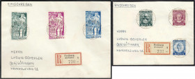 Briefmarken
Deutschland
Alliierte Besetzung (Französische Zone)
Goethe und Carl Schurz 1949, zwei komplette Sätze, portogerechte R-Satzbriefe, trau...