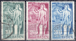 Briefmarken
Deutschland
Alliierte Besetzung (Französische Zone)
Carl Schurz 1949, kompletter Satz der Type II, sauber gestempelt, tiefts geprüft Sc...