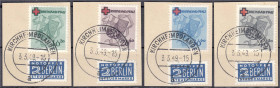 Briefmarken
Deutschland
Alliierte Besetzung (Französische Zone)
Deutsches Rotes Kreuz 1949, traumhaft gestempelter Satz auf Briefstücken, jeder Wer...