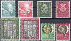 Briefmarken
Deutschland
Bundesrepublik Deutschland
Bundestag, S. Bach, Marienkirche und NBA 1949/1951, vier komplette Sätze in postfrischer Erhaltu...