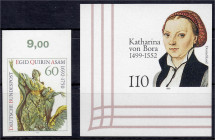 Briefmarken
Deutschland
Bundesrepublik Deutschland
300. Geburtstag von Edin Quirin und Katharina von Bora 1991/1999, postfrische Luxuserhaltung, zw...