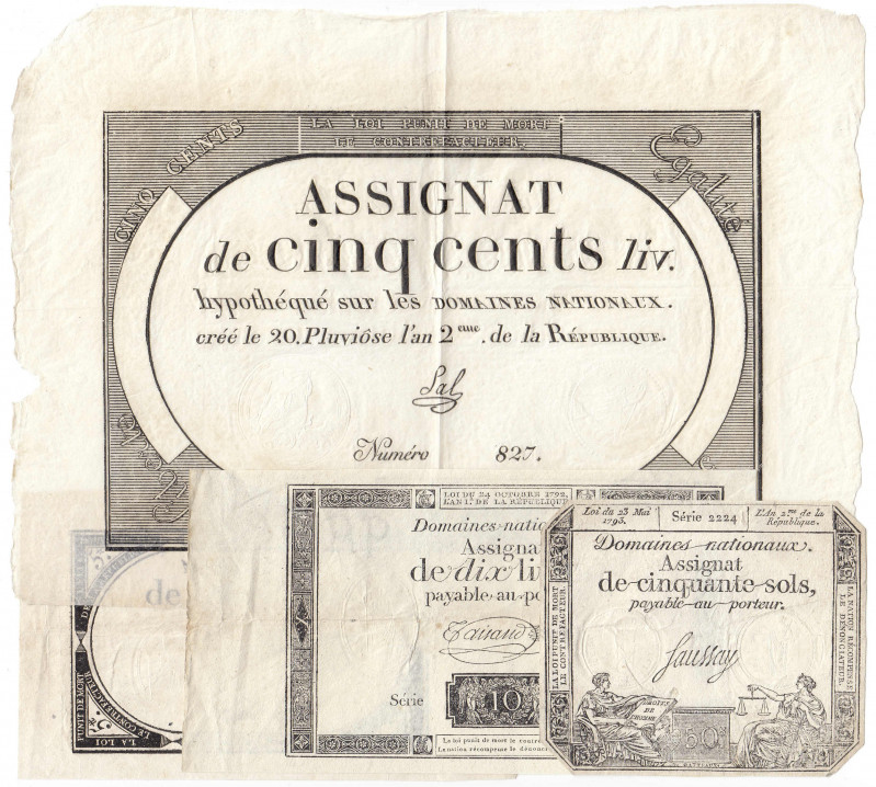 Banknoten
Ausland
Frankreich
4 versch. Assignate: 10 Livres 24.10.1792, 50 So...