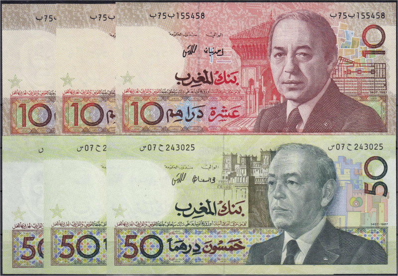 Banknoten
Ausland
Marokko
6 Scheine der Bank al-Maghrib: 3 X 10 und 3 X 50 Di...