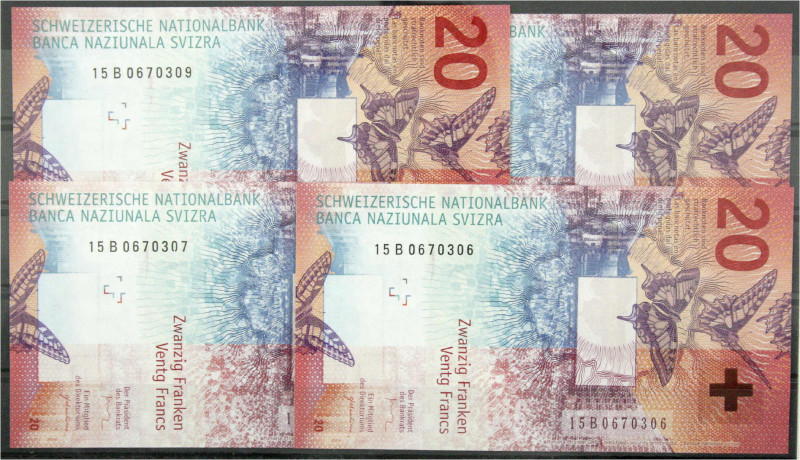 Banknoten
Ausland
Schweiz
4 X 20 Franken 2015, alle mit fortlaufenden Nr.
al...