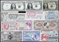 Banknoten
Ausland
Vereinigte Staaten von Amerika
14 Scheine: 3 X 1 Dollar (Series 1957 und 2 X Series 1957 B), Military Payment Certificates 10 Cen...