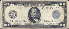 Banknoten
Ausland
Vereinigte Staaten von Amerika
50 Dollars mit blauem Siegel 1914 New York. IV, selten. Pick 362. 