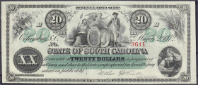 Banknoten
Ausland
Vereinigte Staaten von Amerika
South Carolina, 20 Dollars 2.3.1872. I-, sehr selten in dieser Erhaltung. Pick S 3325. 