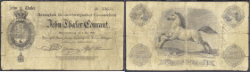 Banknoten
Altdeutschland
Braunschweig
10 Thaler der Herogl. Braunschw.-Lüneb. Finanz-Collegium Abt. für Leihaus-Sachen 1.5.1858. Springendes Ross....