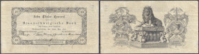 Banknoten
Altdeutschland
Braunschweig
10 Thaler der Braunschweigischen Bank 1.5.1854. III-, min. dünne Stelle, selten. Grabowski/Kranz 94. Pick A63...
