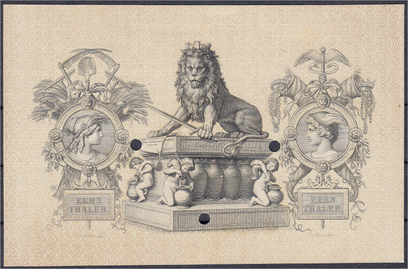 Banknoten
Altdeutschland
Braunschweig
10 Thaler Probedruck/Vorlagestück der R...