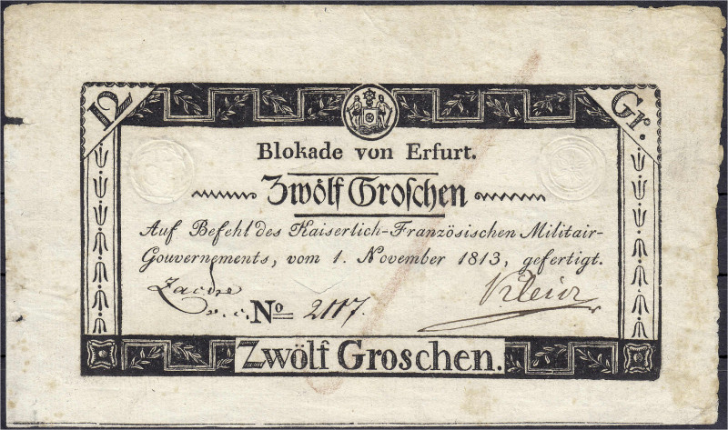 Banknoten
Altdeutschland
Erfurt
Blokade von Erfurt unter Napoleon. 12 Grosche...