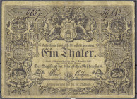Banknoten
Altdeutschland
Hannover
1 Thaler Cassenschein der königlichen Residenzstadt 7.12.1846. Kl. Tusche-Schriftzug.
IV, leicht restauriert. Pi...