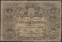 Banknoten
Altdeutschland
Hannover
5 Thaler Cassenschein der königlichen Residenzstadt 7.12.1846. IV-V, restauriert, sehr selten. Pick A95. Grabowsk...