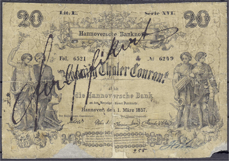 Banknoten
Altdeutschland
Hannover
20 Thaler Courant der Hannoverschen Bank 1....