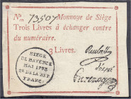 Banknoten
Altdeutschland
Mainz Festung (Belagerungsgeld)
05.05.2021: 3 Livres, nicht 10 Sous

10 Sous Mai 1793. Mit 3 Faksimile-Unterschr.
II, l...