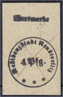 Banknoten
Altdeutschland
Mecklenburg-Strelitz
Wertmarke zu 4 Pfg. Residenzstadt Neustrelitz o.D. Grauer Karton. Gestempelt. Rs. mit Tusche: Nr. 48....