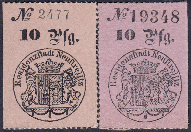 Banknoten
Altdeutschland
Mecklenburg-Strelitz
2 X 10 Pfg. Gutschein der Resid...