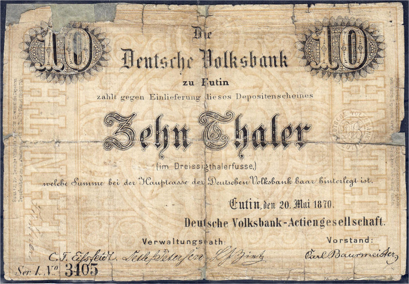Banknoten
Altdeutschland
Oldenburg (Oldenburg)
Deutsche Volksbank zu Eutin. 1...