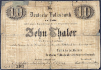 Banknoten
Altdeutschland
Oldenburg (Oldenburg)
Deutsche Volksbank zu Eutin. 10 Thaler Depositenschein 20.5.1870. Serie 1. An den Rändern gesichert....