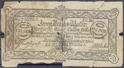 Banknoten
Altdeutschland
Sachsen
2 Reichsthaler Churfürstl. Sächss. Cassen-Billet 2.1.1804. Mit orig. Wz. und 2 handschr. Unterschriften Graf v. Wa...