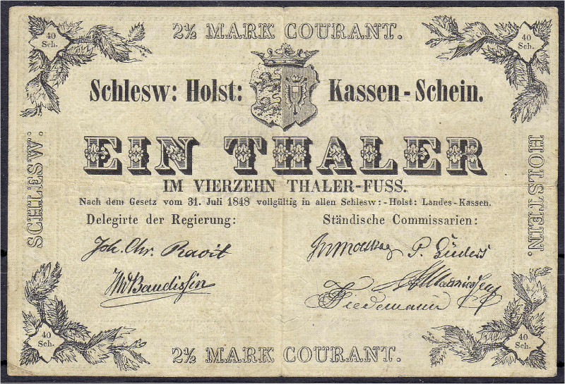 Banknoten
Altdeutschland
Schleswig-Holstein
1 Thaler Schlesw: Holst: Kassen-S...