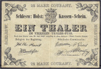 Banknoten
Altdeutschland
Schleswig-Holstein
1 Thaler Schlesw: Holst: Kassen-Schein 31.7.1848 (Provisorische Regierung).
III, selten. Pick A488. Gr...