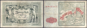 Banknoten
Die deutschen Banknoten ab 1871 nach Rosenberg
Deutsches Reich, 1871-1945
20 Mark 10.1.1882. Serie D.
III-IV, sehr selten. Rosenberg 7. ...