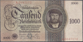 Banknoten
Die deutschen Banknoten ab 1871 nach Rosenberg
Deutsches Reich, 1871-1945
1000 Reichsmark 11.10.1924. Serie Q/A.
III, sehr selten. Rosen...