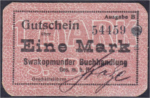 Banknoten
Die deutschen Banknoten ab 1871 nach Rosenberg
Deutsches Reich, 1871-1945
Swakopmunder Buchhandlung: 1 Mark Gutschein o.Datum (1918). 3. ...