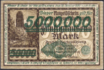 Banknoten
Die deutschen Banknoten ab 1871 nach Rosenberg
Deutsches Reich, 1871-1945
5 Mio. Mark 8.8.1923, grüner Überdruck auf Ro.-Nr. 798.
III-IV...