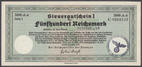 Banknoten
Die deutschen Banknoten ab 1871 nach Rosenberg
Deutsches Reich, 1871-1945
Steuergutschein zu 500 Reichsmark 1939. Einlösbar ab Februar 19...