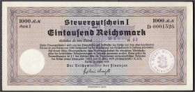 Banknoten
Die deutschen Banknoten ab 1871 nach Rosenberg
Deutsches Reich, 1871-1945
Steuergutschein zu 1000 Reichsmark 1939. Einlösbar ab Mai 1940....